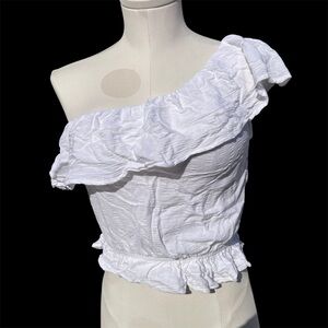 NWOT Japna White One Shoulder Ruffled Top Small